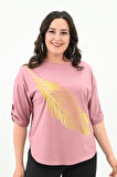 Kadın Büyük Beden Baskı Detaylı T-shirt 1773-2-24