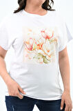 Kadın Büyük Beden Çiçek Baskı Detaylı T-shirt 1780-25