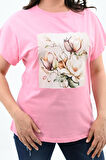 Kadın Büyük Beden Çiçek Baskı Detaylı T-shirt 1780-25