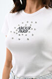 Kadın Taş İşlemeli Nakış Detaylı T-shirt 1774-25