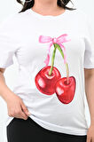 Kadın Büyük Beden Kiraz Baskılı T-shirt 1785-24