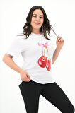 Kadın Büyük Beden Kiraz Baskılı T-shirt 1785-24