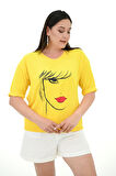 Kadın Büyük Beden Yüz Baskılı T-shirt 1788-25