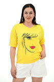 Kadın Büyük Beden Yüz Baskılı T-shirt 1788-25