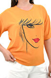Kadın Büyük Beden Yüz Baskılı T-shirt 1788-25