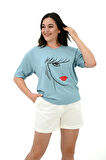 Kadın Büyük Beden Yüz Baskılı T-shirt 1788-25