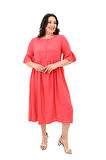 Kadın Büyük Beden Düğme Detaylı Elbise 5241-25