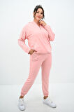 Kadın Büyük Beden Kapüşonlu Taş Süsleme Detaylı Eşofman Takımı 8129-25