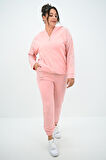 Kadın Büyük Beden Kapüşonlu Taş Süsleme Detaylı Eşofman Takımı 8129-25