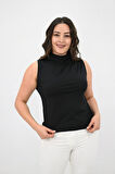 Kadın Büyük Beden Drape Detaylı Dik Yaka Bluz 1851-25