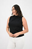 Kadın Büyük Beden Drape Detaylı Dik Yaka Bluz 1851-25