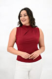 Kadın Büyük Beden Drape Detaylı Dik Yaka Bluz 1851-25