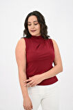 Kadın Büyük Beden Drape Detaylı Dik Yaka Bluz 1851-25