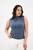 Kadın Büyük Beden Drape Detaylı Dik Yaka Bluz 1851-25