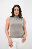 Kadın Büyük Beden Drape Detaylı Dik Yaka Bluz 1851-25