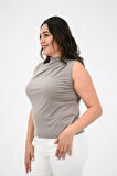 Kadın Büyük Beden Drape Detaylı Dik Yaka Bluz 1851-25