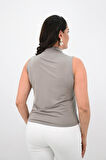 Kadın Büyük Beden Drape Detaylı Dik Yaka Bluz 1851-25