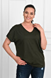 Kadın V Yaka Büyük Beden T-shirt 1486-23