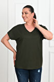 Kadın V Yaka Büyük Beden T-shirt 1486-23