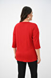 Kadın Büyük Beden Kadife Tül Detaylı Bluz 1856-2