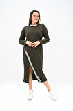 Kadın Büyük Beden Çift Şerit Detaylı Uzun Elbise 5279-25