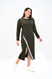 Kadın Büyük Beden Çift Şerit Detaylı Uzun Elbise 5279-25