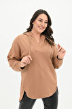 Kadın Büyük Beden Kapüşonlu Oversize Sweatshirt 1895-25