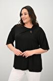 Kadın Büyük Beden Düğüm Büzgü Detaylı Bluz 1913-25
