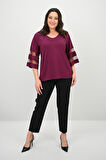 Kadın Büyük Beden Yarasa Kol Tül Detaylı Bluz 1901-25
