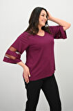 Kadın Büyük Beden Yarasa Kol Tül Detaylı Bluz 1901-25
