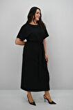 Kadın Büyük Beden Kısa Kollu Kuşaklı Elbise 5297-25