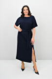 Kadın Büyük Beden Kısa Kollu Kuşaklı Elbise 5297-25