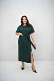 Kadın Büyük Beden Kısa Kollu Kuşaklı Elbise 5297-25