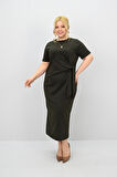 Kadın Büyük Beden Kısa Kollu Bel Bağlama Detaylı Elbise 5303-25