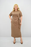 Kadın Büyük Beden Kısa Kollu Bel Bağlama Detaylı Elbise 5303-25