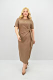 Kadın Büyük Beden Kısa Kollu Bel Bağlama Detaylı Elbise 5303-25