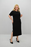 Kadın Büyük Beden Kısa Kollu Yırtmaç Detaylı Basic Elbise 5309-25