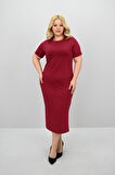 Kadın Büyük Beden Kısa Kollu Yırtmaç Detaylı Basic Elbise 5309-25