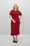 Kadın Büyük Beden Kısa Kollu Yırtmaç Detaylı Basic Elbise 5309-25