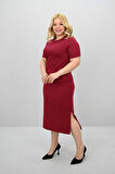 Kadın Büyük Beden Kısa Kollu Yırtmaç Detaylı Basic Elbise 5309-25