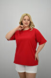 Kadın Büyük Beden Kısa Kollu Bisiklet Yaka Oversize T-shirt 1963-25