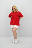 Kadın Büyük Beden Kısa Kollu Bisiklet Yaka Oversize T-shirt 1963-25