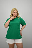 Kadın Büyük Beden Kısa Kollu Bisiklet Yaka Oversize T-shirt 1963-25