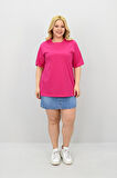 Kadın Büyük Beden Kısa Kollu Bisiklet Yaka Oversize T-shirt 1963-25