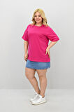 Kadın Büyük Beden Kısa Kollu Bisiklet Yaka Oversize T-shirt 1963-25