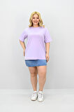 Kadın Büyük Beden Kısa Kollu Bisiklet Yaka Oversize T-shirt 1963-25