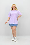 Kadın Büyük Beden Kısa Kollu Bisiklet Yaka Oversize T-shirt 1963-25