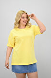 Kadın Büyük Beden Kısa Kollu Bisiklet Yaka Oversize T-shirt 1963-25