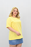 Kadın Büyük Beden Kısa Kollu Bisiklet Yaka Oversize T-shirt 1963-25