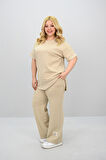 Kadın Büyük Beden Modal Kumaş Kısa Kollu Bol Paça Eşofman Takımı 8184-25